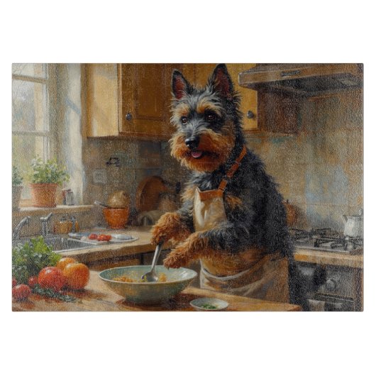 Schotse Terrier Kookt in Keuken Snijplank (Voorkant)