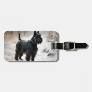 Schotse Terrier Laat het Sneeuwen Kerstmis Bagagelabel