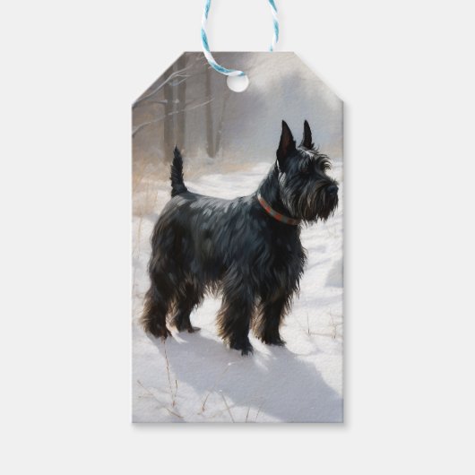 Schotse Terrier Laat het Sneeuwen Kerstmis Cadeaulabel (Voorkant)