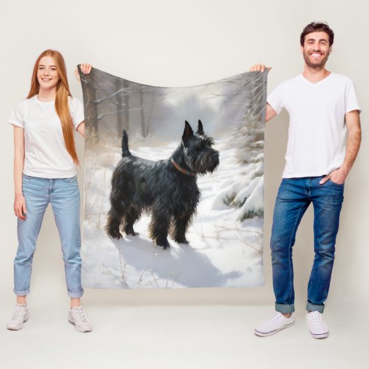 Schotse Terrier Laat het Sneeuwen Kerstmis Fleece Deken (In situ)