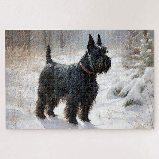 Schotse Terrier Laat het Sneeuwen Kerstmis Legpuzzel (Horizontaal)