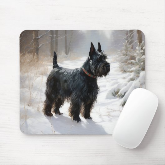Schotse Terrier Laat het Sneeuwen Kerstmis Muismat (Met muis)