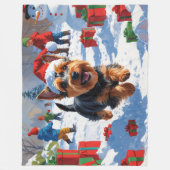 Schotse Terriër Loopt Sneeuw Met Kerst Pet Fleece Deken (Voorkant)