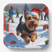 Schotse Terriër Loopt Sneeuw Met Kerst Pet Papieren Bordje (Voorkant)