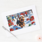 Schotse Terriër Loopt Sneeuw Met Kerst Pet Rechthoekige Sticker (Envelop)