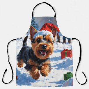 Schotse Terriër Loopt Sneeuw Met Kerst Pet Schort