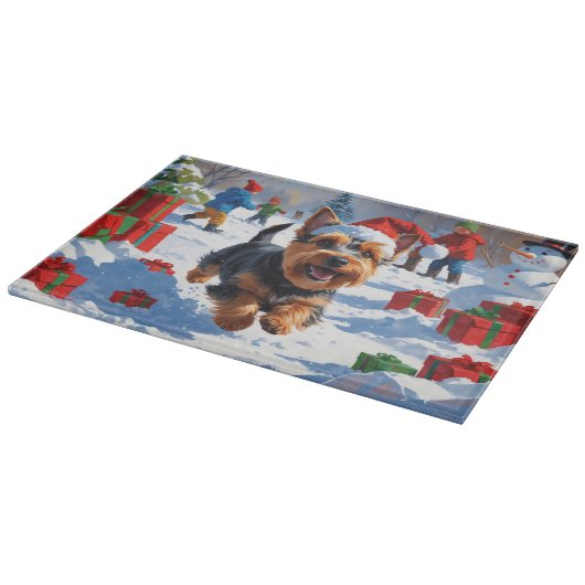 Schotse Terriër Loopt Sneeuw Met Kerst Pet Snijplank (Hoek)