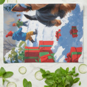 Schotse Terriër Loopt Sneeuw Met Kerst Pet Theedoek (Gevouwen)