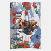 Schotse Terriër Loopt Sneeuw Met Kerst Pet Theedoek (Verticaal)