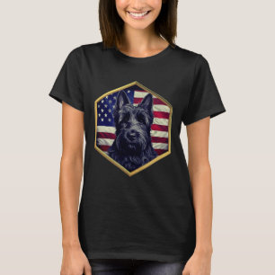 Schotse Terrier Met Amerikaanse Vlag Gouden Frame T-shirt