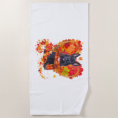 Schotse Terrier met hart gemaakt van herfst leves Strandlaken (Voorkant)