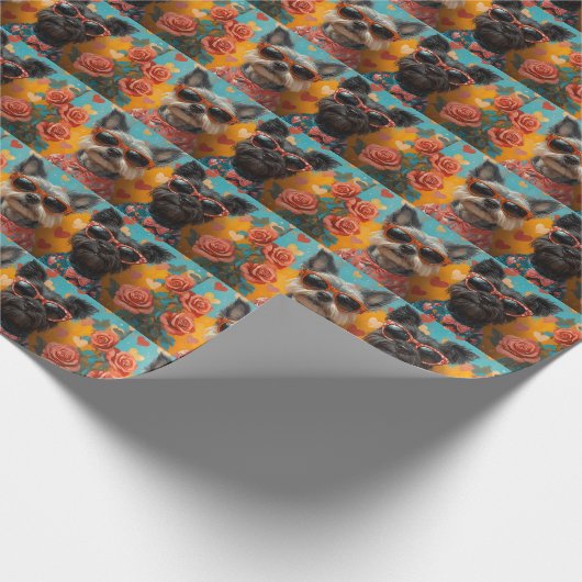 Schotse Terriër met Heart Rozen Valentijnsdag Cadeaupapier (Hoek)