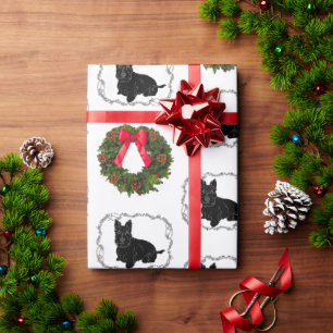 Schotse Terrier met Kerstkrans Cadeaupapier