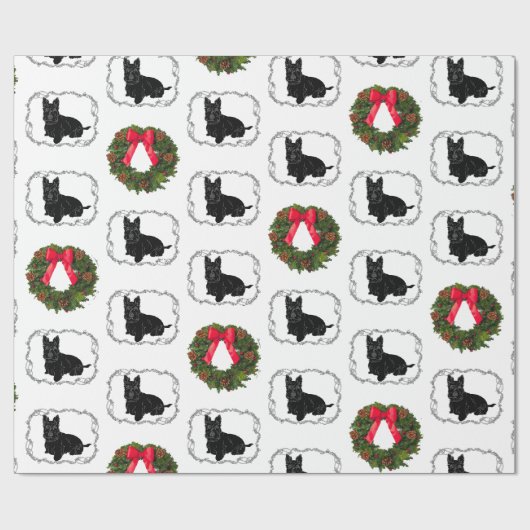 Schotse Terrier met Kerstkrans Cadeaupapier (Vlak)