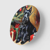 Schotse Terriër met Kerstmis Ronde Klok (Hoek)