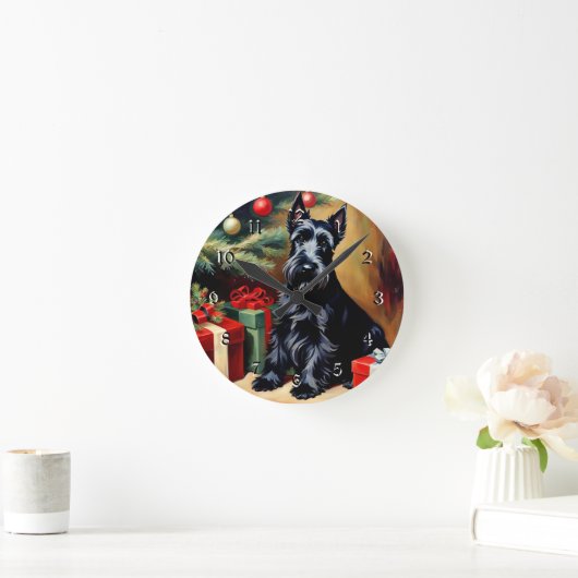 Schotse Terriër met Kerstmis Ronde Klok (Huis)