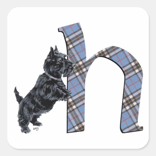 Schotse Terrier Monogram H Vierkante Sticker (Voorkant)