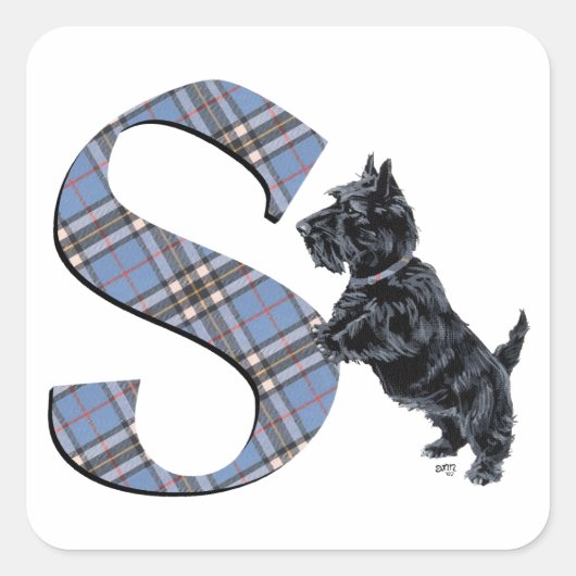 Schotse Terrier Monogram S Vierkante Sticker (Voorkant)