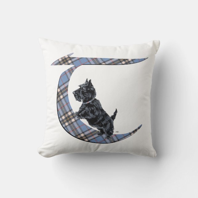 Schotse Terrier Monogram T Kussen (Voorkant)