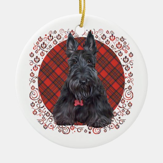 Schotse Terrier op Schots geruit Keramisch Ornament (Voorkant)