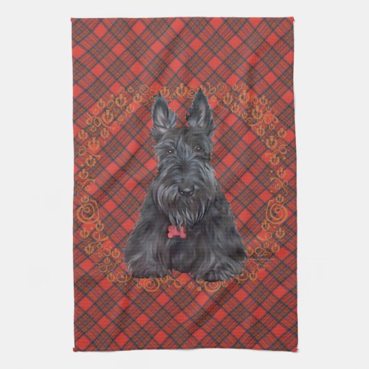 Schotse Terrier op Schots geruit Theedoek (Verticaal)