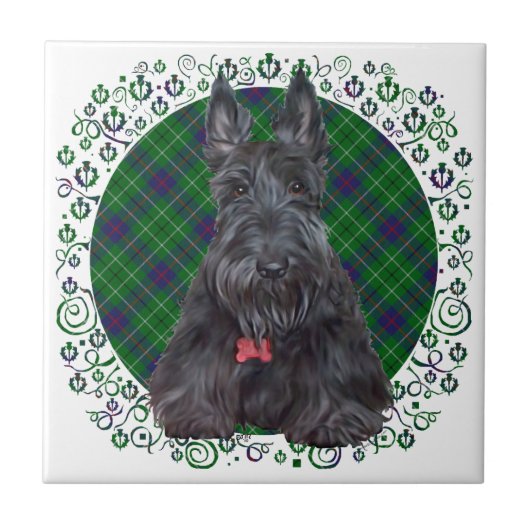 Schotse Terrier op Schotse ruit Tegeltje (Voorkant)