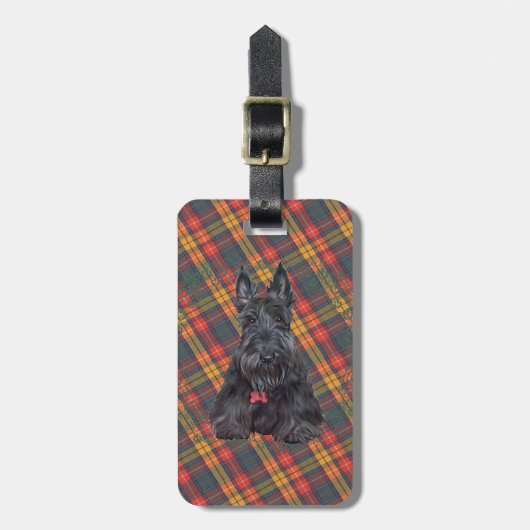 Schotse Terrier op Tartan Bagagelabel (Voorkant verticaal)