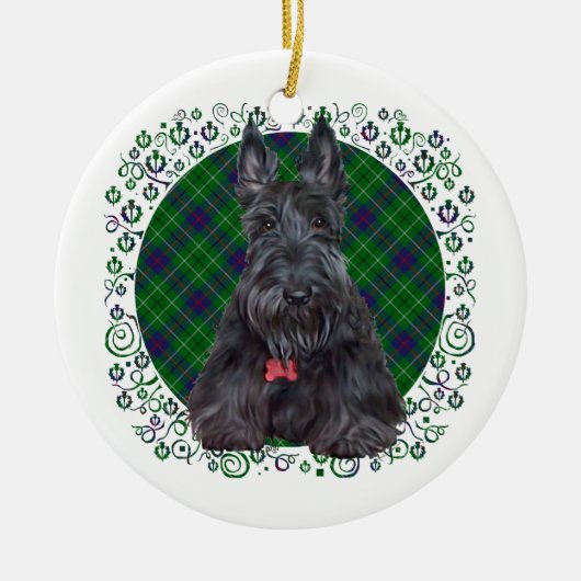 Schotse Terrier op Tartan Keramisch Ornament (Voorkant)