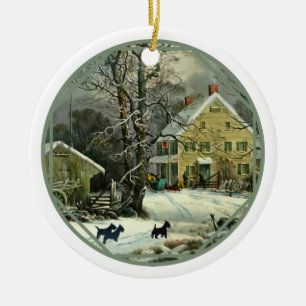Schotse Terrier Ouderwetse Winter Keramisch Ornament