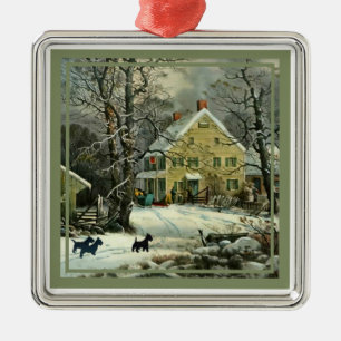Schotse Terrier Ouderwetse Winter Metalen Ornament