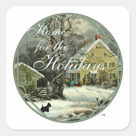 Schotse Terrier Ouderwetse Winter Vierkante Sticker (Voorkant)