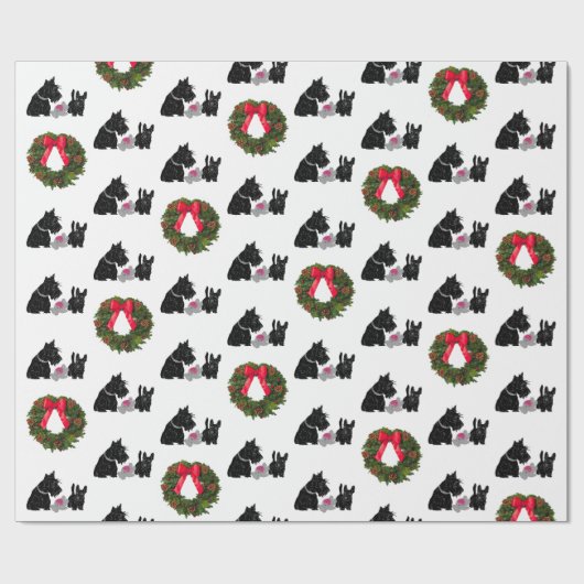 Schotse Terriër Pap en Pup met Kerstmis Cadeaupapier (Vlak)