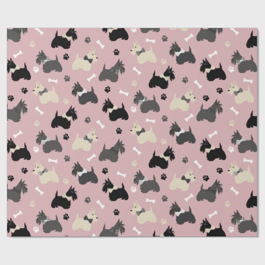 Schotse terrier Paws and Botten Pink Cadeaupapier (Vlak)