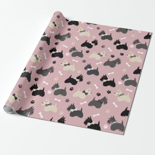 Schotse terrier Paws and Botten Pink Cadeaupapier (Uitgerold)