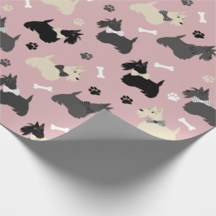 Schotse terrier Paws and Botten Pink Cadeaupapier