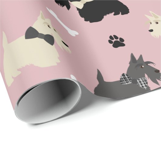 Schotse terrier Paws and Botten Pink Cadeaupapier (Rol Hoek)