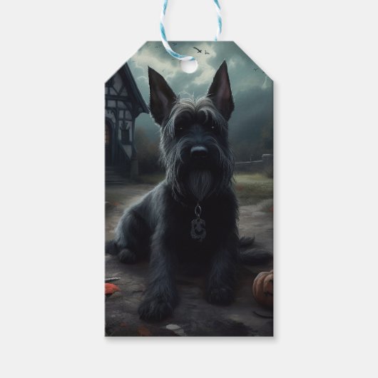 Schotse Terrier pompoenen Halloween Scary Cadeaulabel (Voorkant)