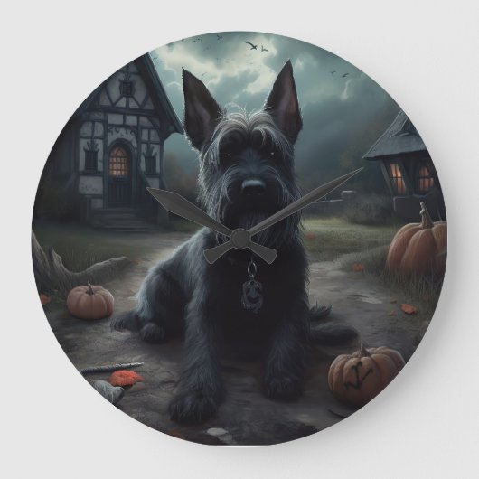 Schotse Terrier pompoenen Halloween Scary Grote Klok (Voorkant)