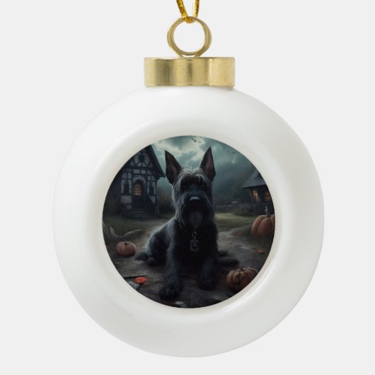 Schotse Terrier pompoenen Halloween Scary Keramische Bal Ornament (Voorkant)