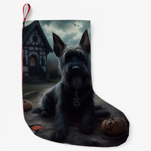 Schotse Terrier pompoenen Halloween Scary Kleine Kerstsok (Voorkant)