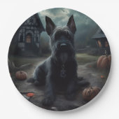 Schotse Terrier pompoenen Halloween Scary Papieren Bordje (Voorkant)