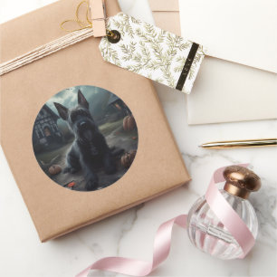 Schotse Terrier pompoenen Halloween Scary Ronde Sticker