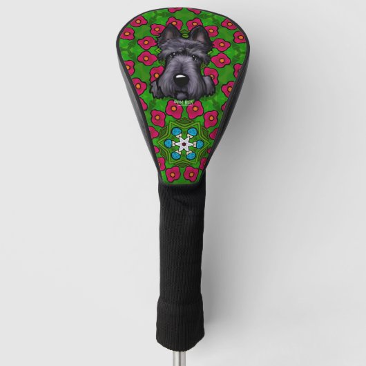 Schotse Terrier Poppies Golfheadcover (Voorkant)