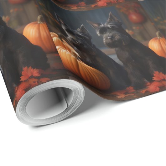 Schotse Terrier Puppy Herfst Delight Pompoen Cadeaupapier (Rol Hoek)