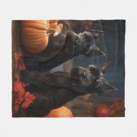Schotse Terrier Puppy Herfst Delight Pompoen Fleece Deken (Voorkant (Horizontaal))