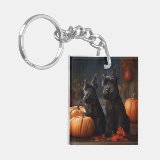 Schotse Terrier Puppy Herfst Delight Pompoen Sleutelhanger (Voorkant Links)