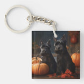 Schotse Terrier Puppy Herfst Delight Pompoen Sleutelhanger (Voorkant)