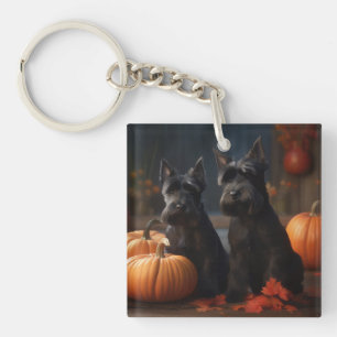 Schotse Terrier Puppy Herfst Delight Pompoen Sleutelhanger