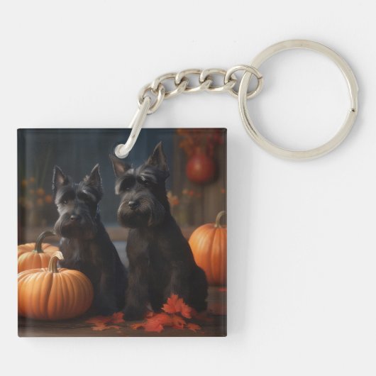 Schotse Terrier Puppy Herfst Delight Pompoen Sleutelhanger (Achterkant)