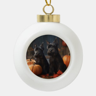Schotse Terriër Puppy Herfst Plezier Pompoen Keramische Bal Ornament